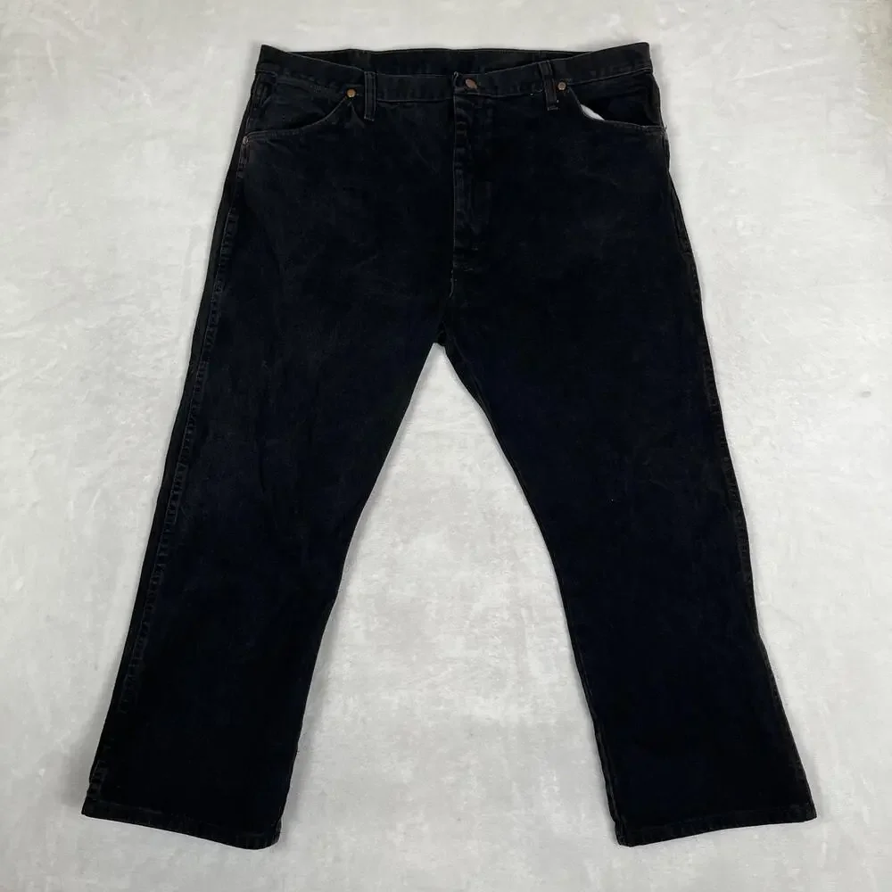 Wrangler Cowboy Cut 13MWZWK Jeans Mens 38x28 Black Straight Dark Wash Denim READ